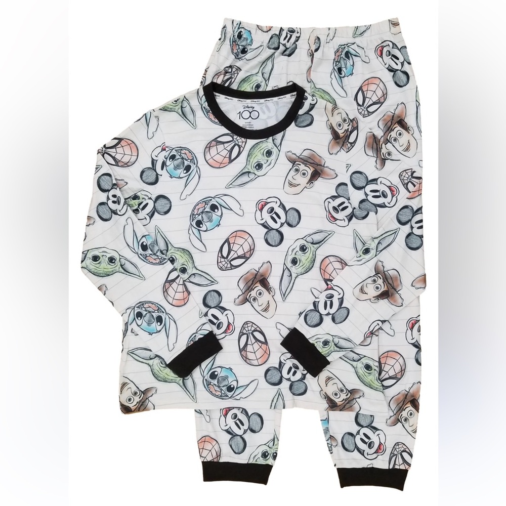NWT Disney White Character Print Pajama Set with Black Trim